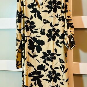 SHEIN Cream and Black Floral Long Sleeve Dress